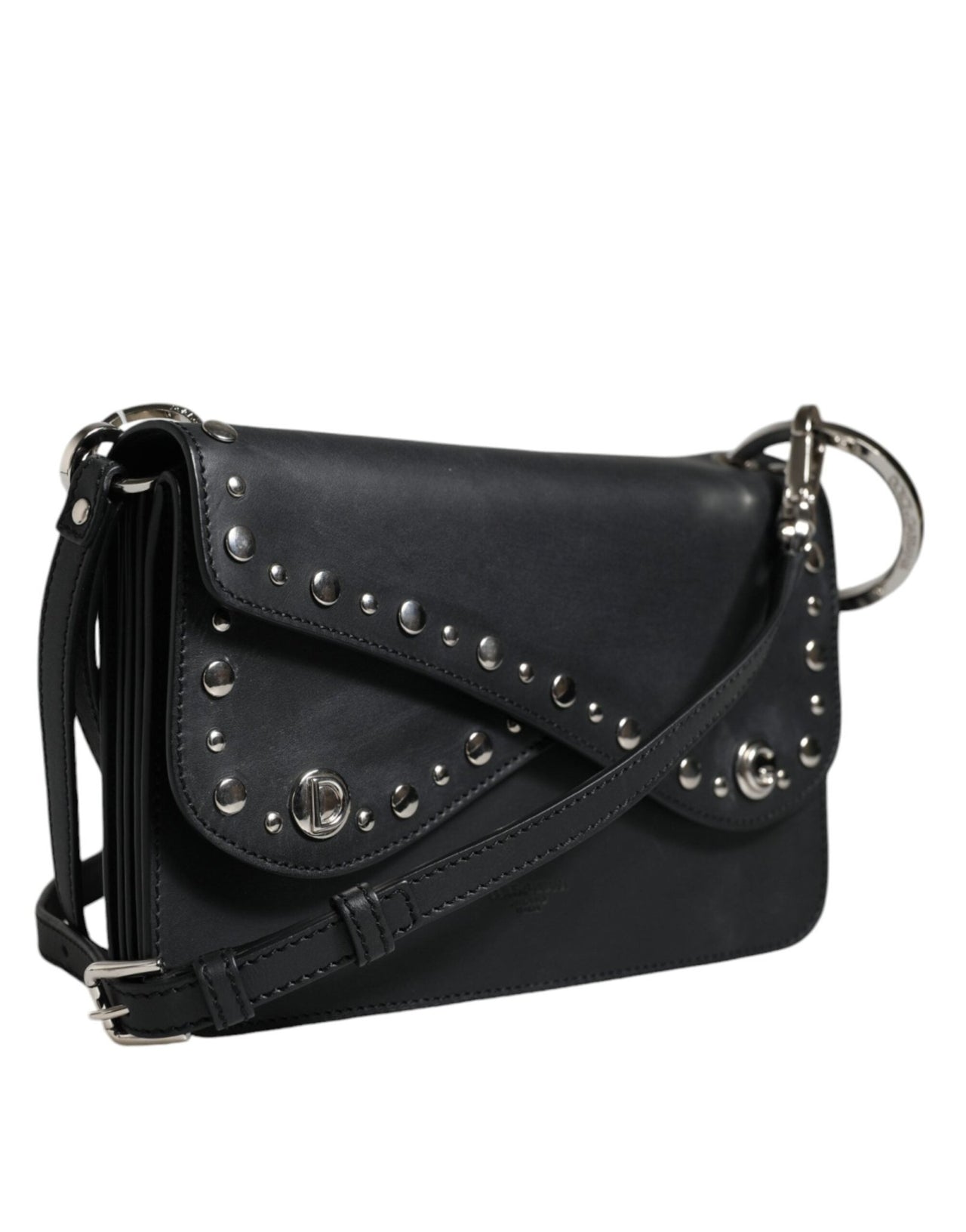 Dolce & Gabbana Black Small Leather Studded Shoulder Crossbody Bag - Luxour