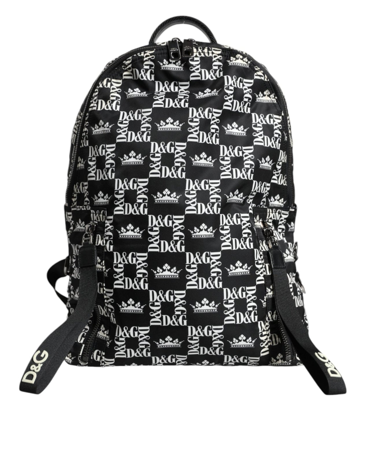 Dolce & Gabbana Black White DG Crown Logo Nylon Backpack Bag - Luxour