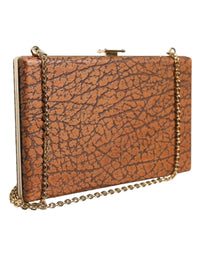 Thumbnail for Luxour, Dolce & Gabbana Brown Leather Gold Frame Clutch Mini Crossbody Bag, 