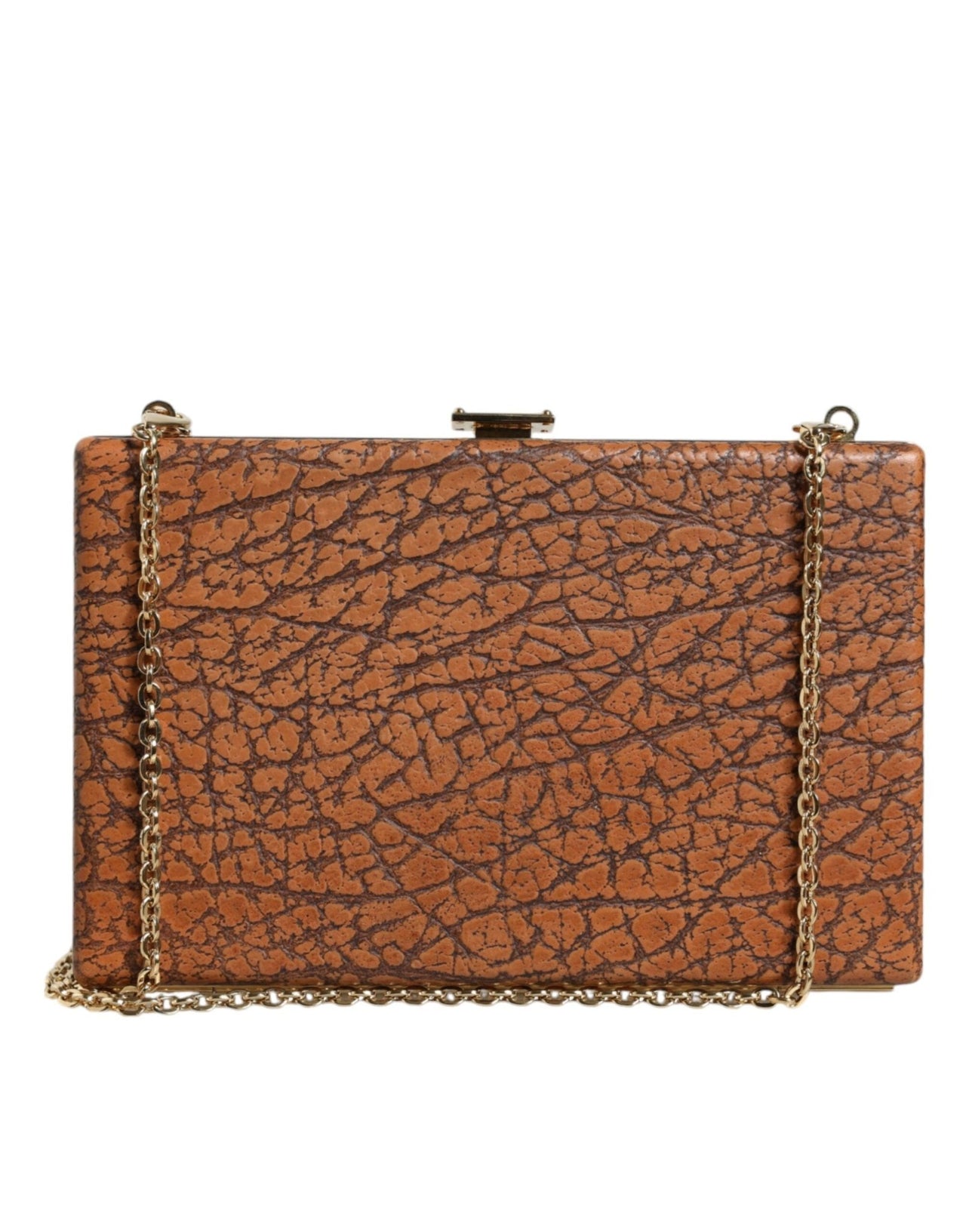 Dolce & Gabbana Brown Leather Gold Frame Clutch Mini Crossbody Bag - Luxour