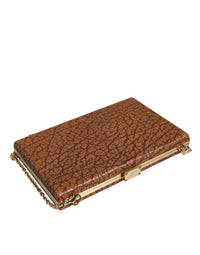 Thumbnail for Luxour, Dolce & Gabbana Brown Leather Gold Frame Clutch Mini Crossbody Bag, 