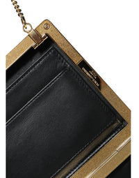 Thumbnail for Luxour, Dolce & Gabbana Brown Leather Gold Frame Clutch Mini Crossbody Bag, 