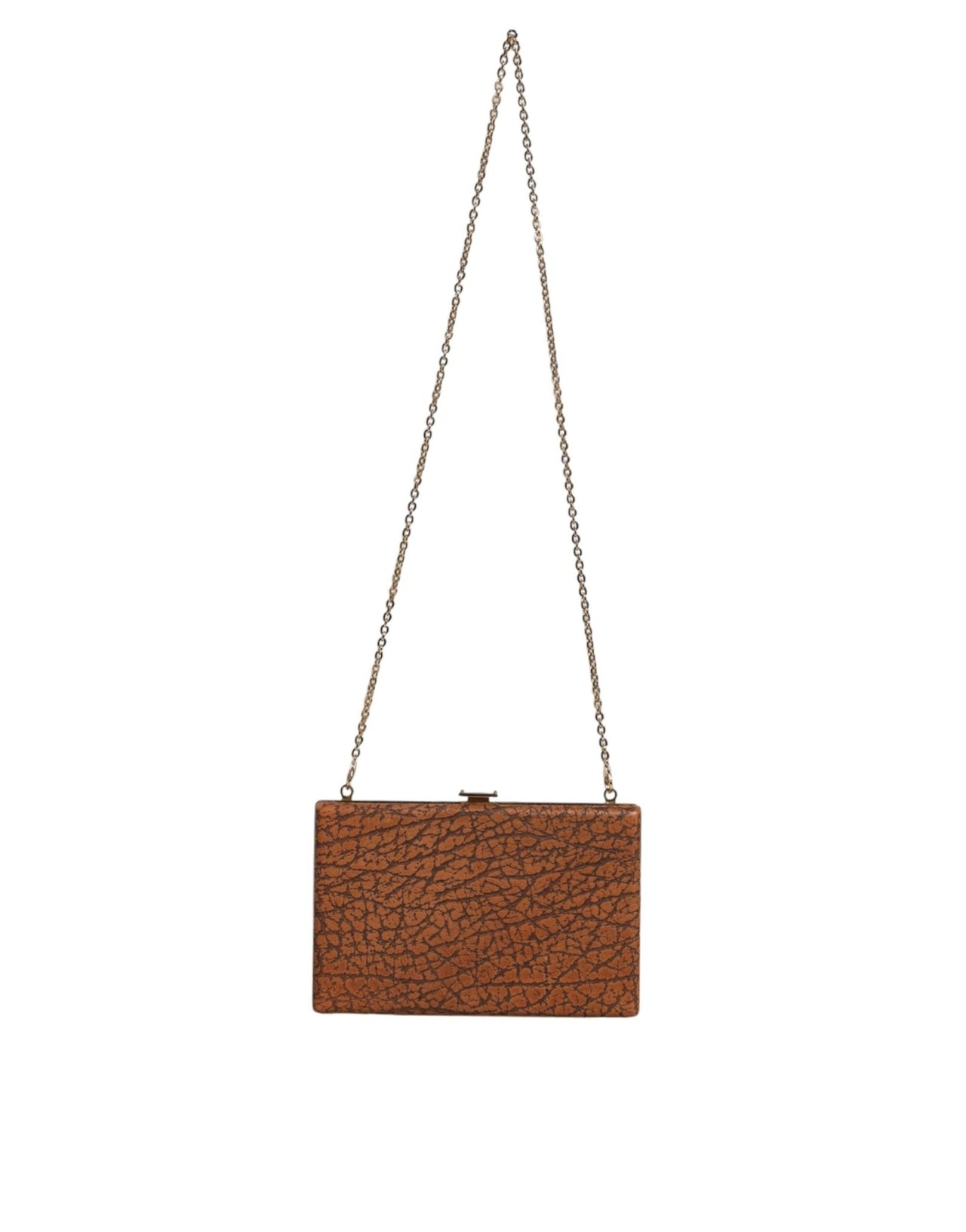 Luxour, Dolce & Gabbana Brown Leather Gold Frame Clutch Mini Crossbody Bag, 