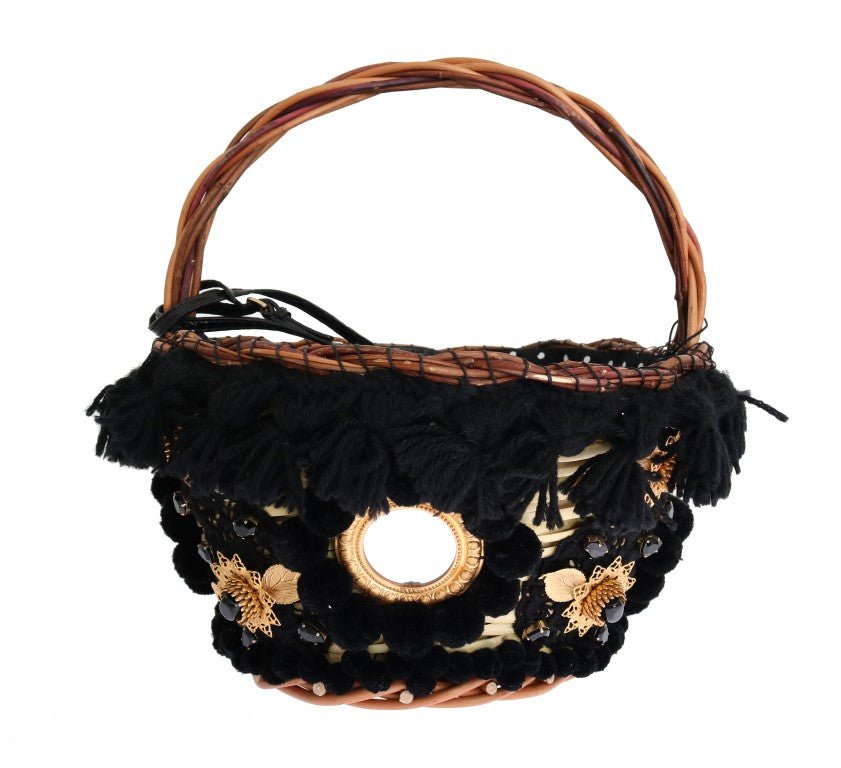 Dolce & Gabbana Chic Beige & Black Straw Snakeskin Bucket Bag - Luxour