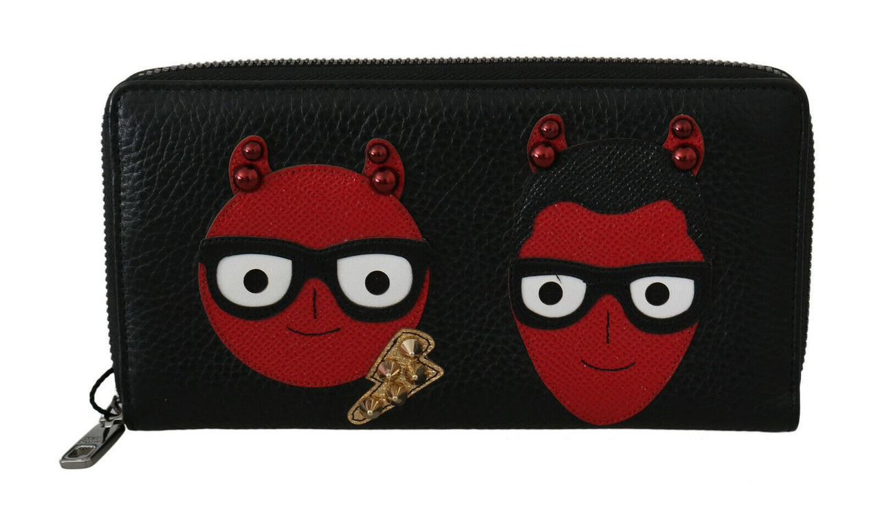 Dolce & Gabbana Chic Black and Red Leather Continental Wallet - Luxour