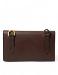 Thumbnail for Dolce & Gabbana Chic Brown Leather Shoulder Bag with Gold Detailing - Luxour