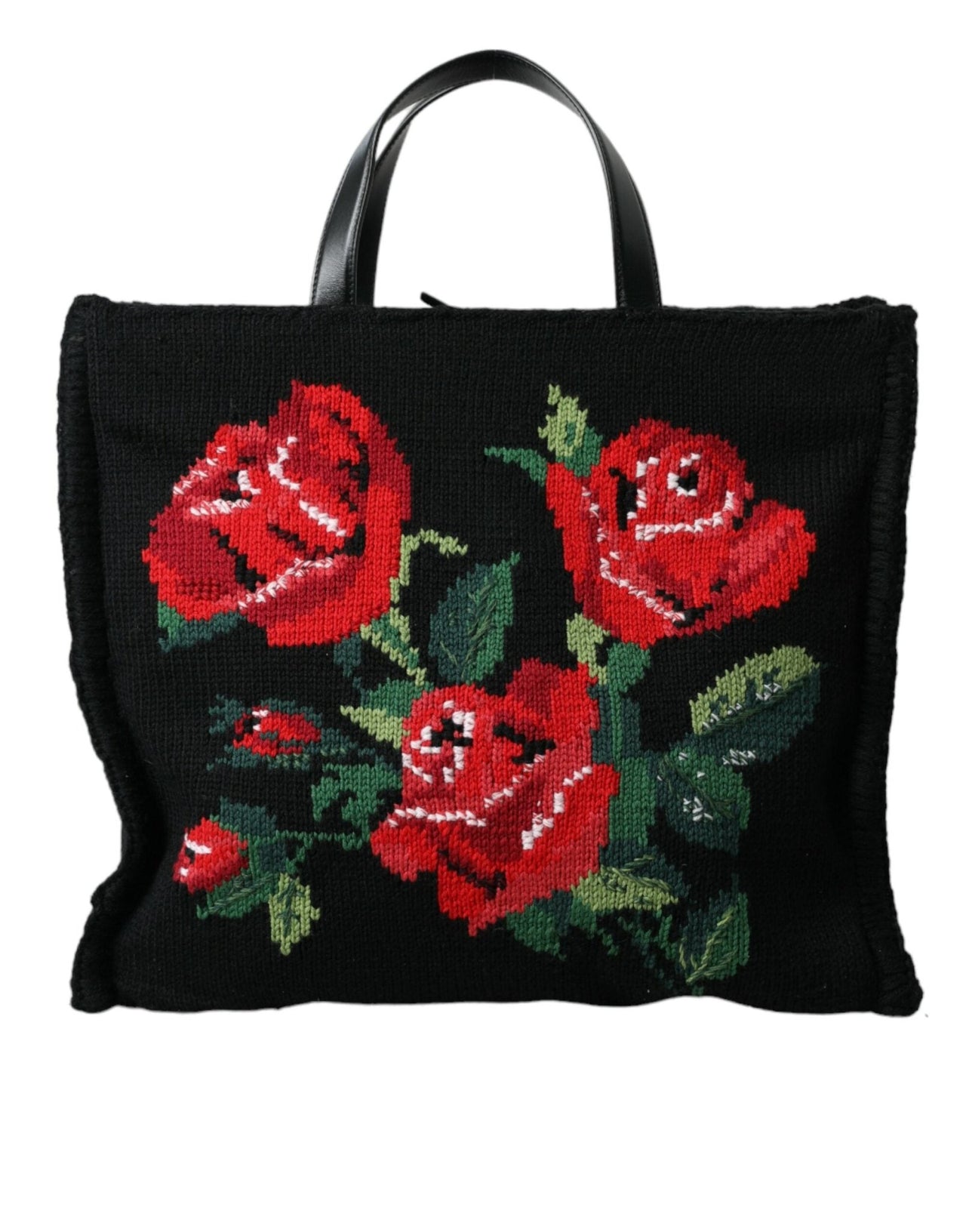 Dolce & Gabbana Chic Embroidered Floral Black Tote - Luxour