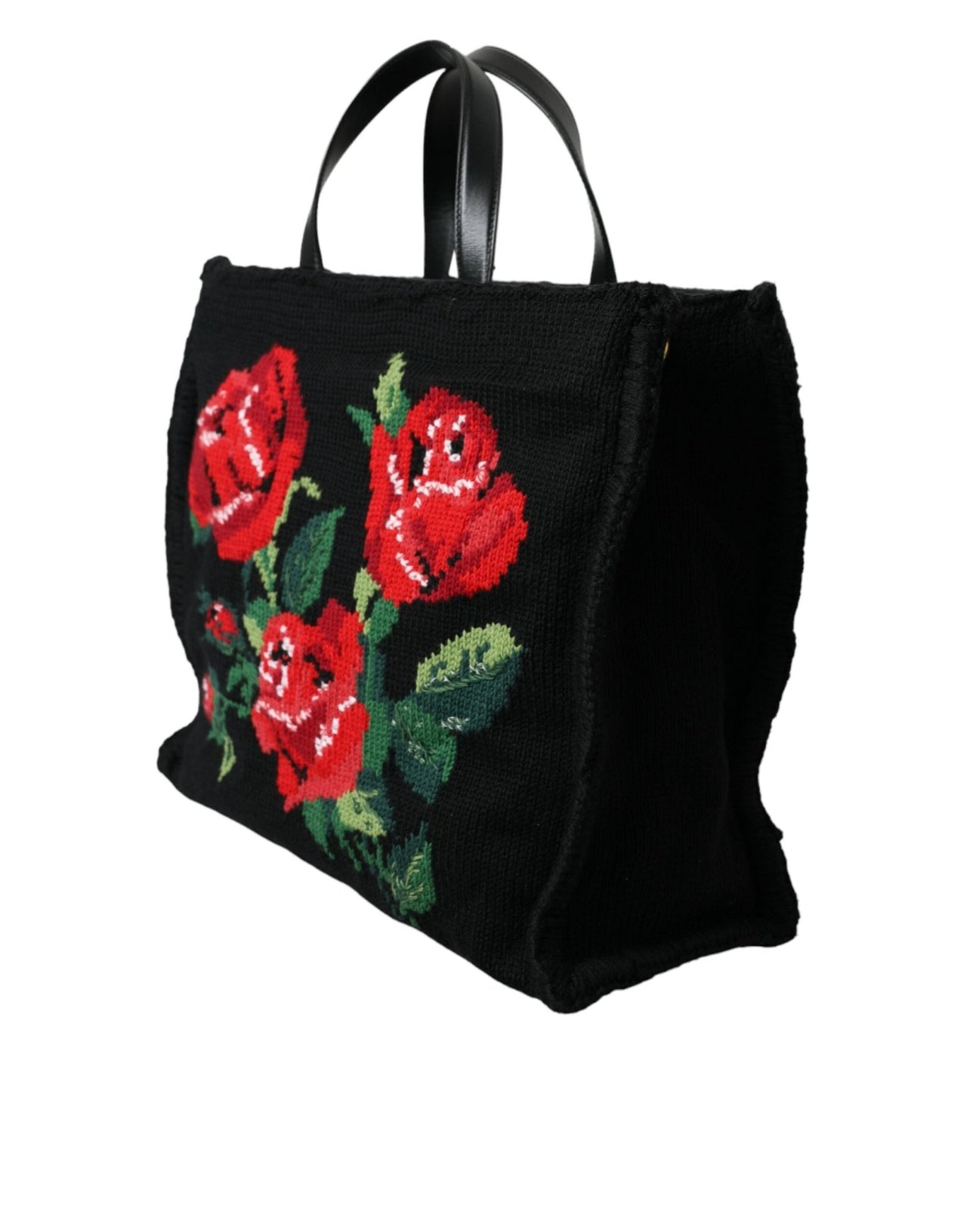 Dolce & Gabbana Chic Embroidered Floral Black Tote - Luxour