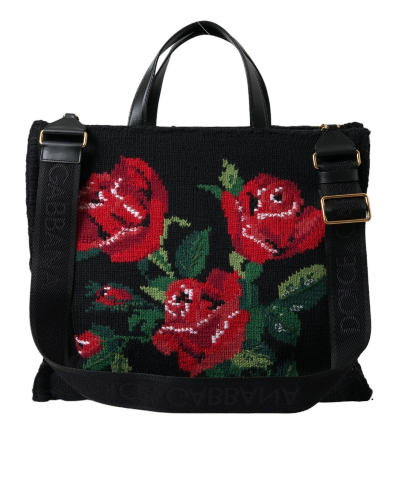 Dolce & Gabbana Chic Embroidered Floral Black Tote - Luxour