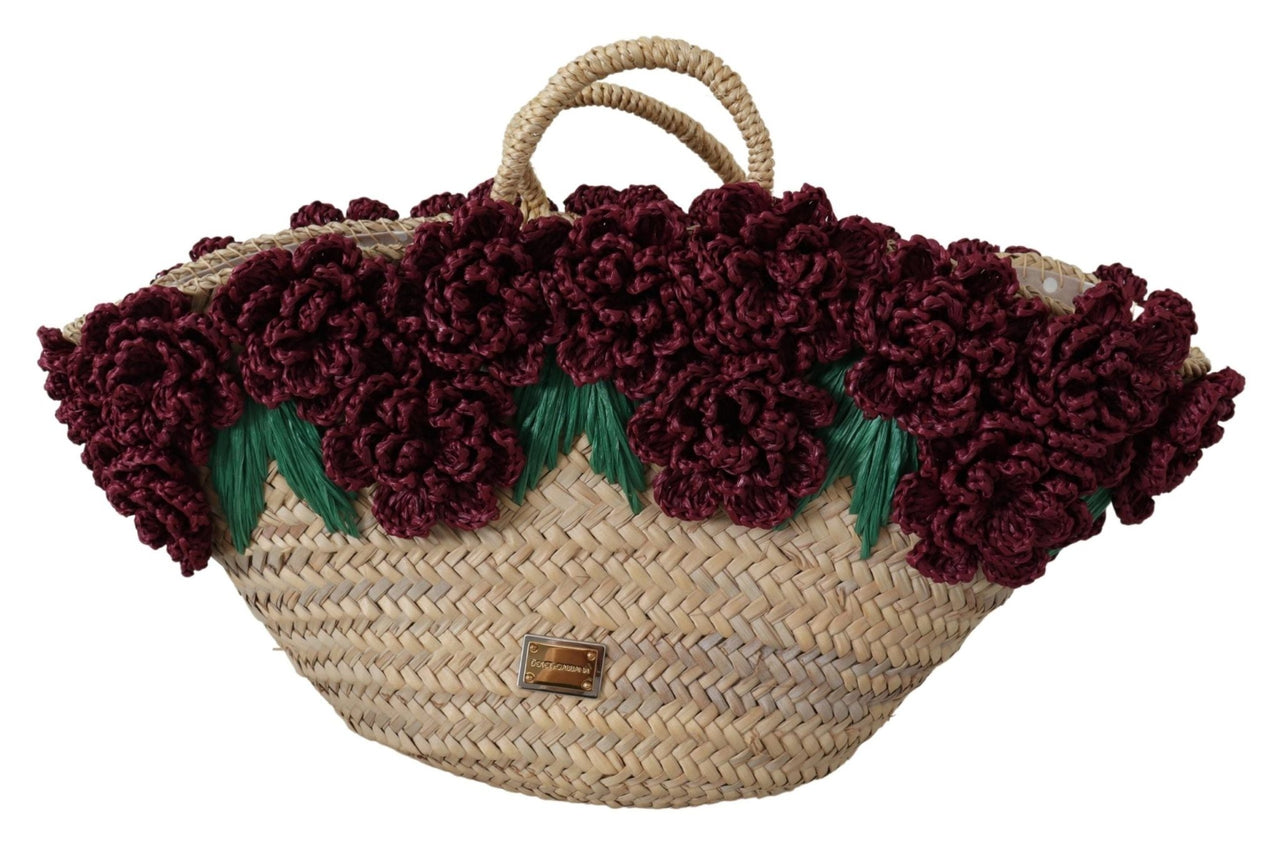 Dolce & Gabbana Chic Floral Straw Tote Elegance - Luxour