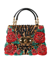 Thumbnail for Dolce & Gabbana Chic Leopard Embellished Tote with Red Roses! - Luxour