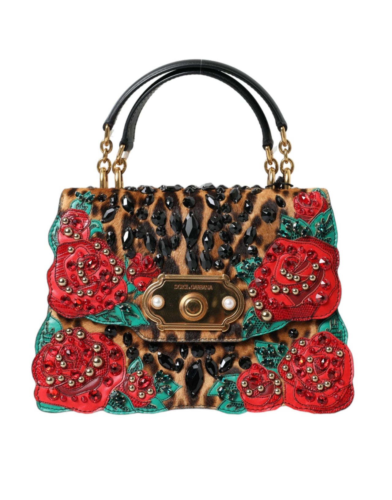 Dolce & Gabbana Chic Leopard Embellished Tote with Red Roses! - Luxour