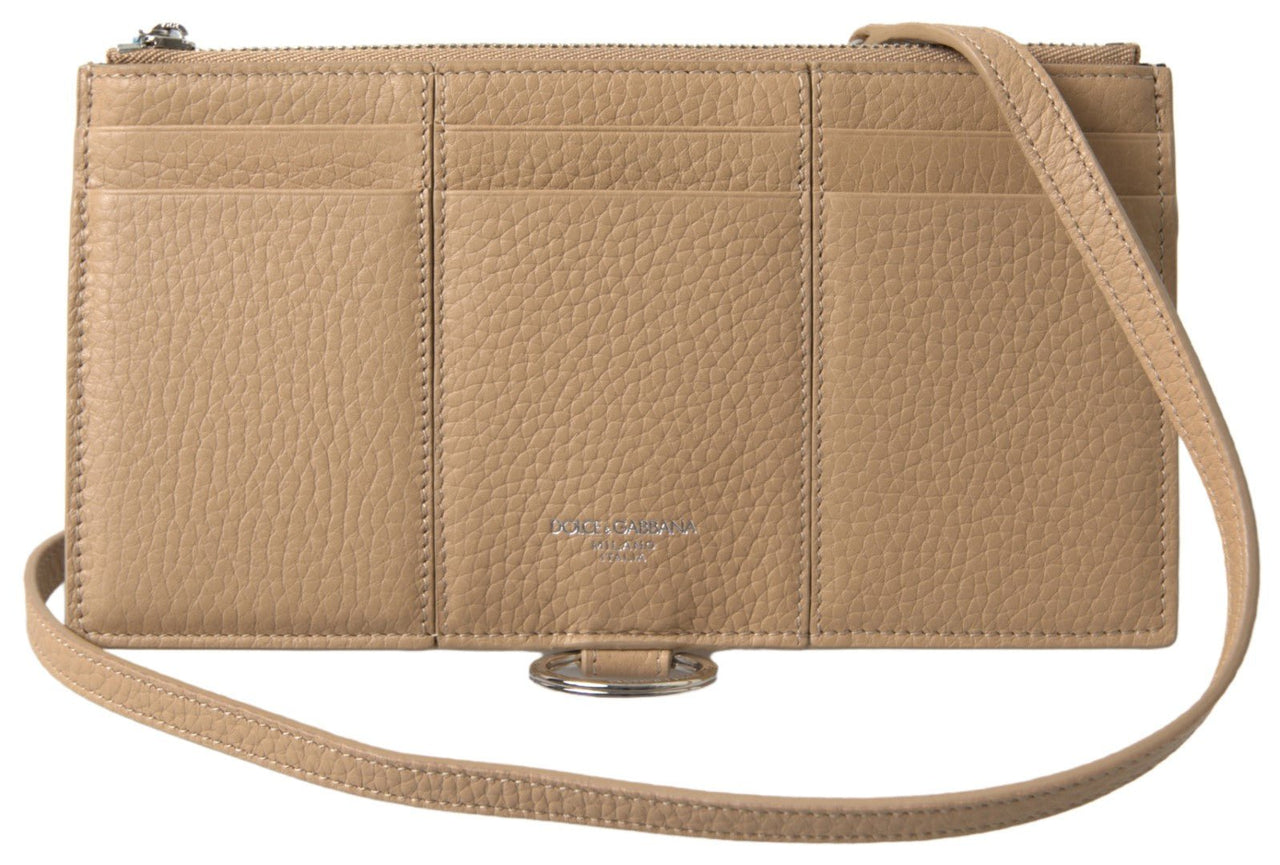 Dolce & Gabbana Elegant Beige Leather Wallet with Detachable Strap - Luxour