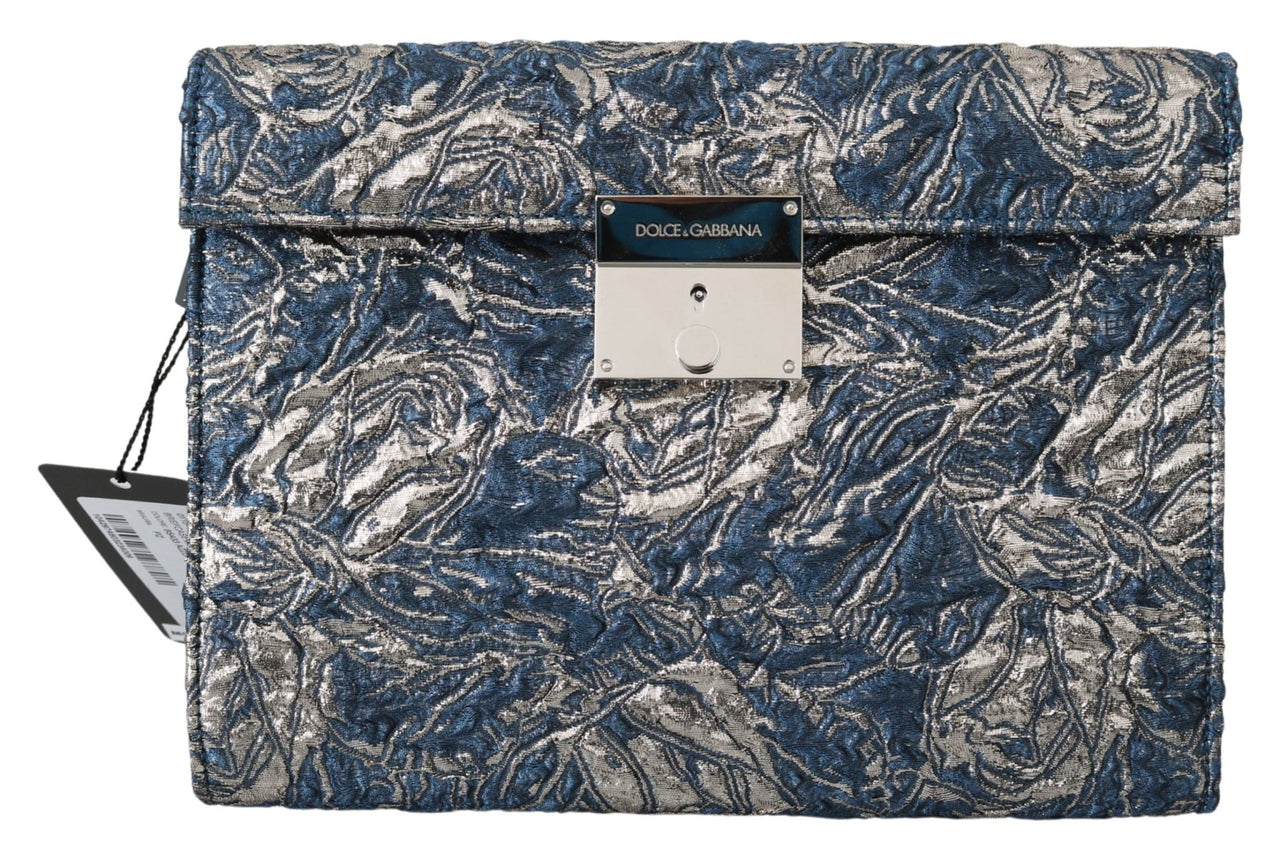 Dolce & Gabbana Elegant Blue Croc - Print Briefcase Clutch - Luxour