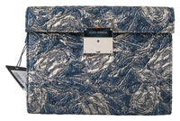 Thumbnail for Dolce & Gabbana Elegant Blue Croc - Print Briefcase Clutch - Luxour