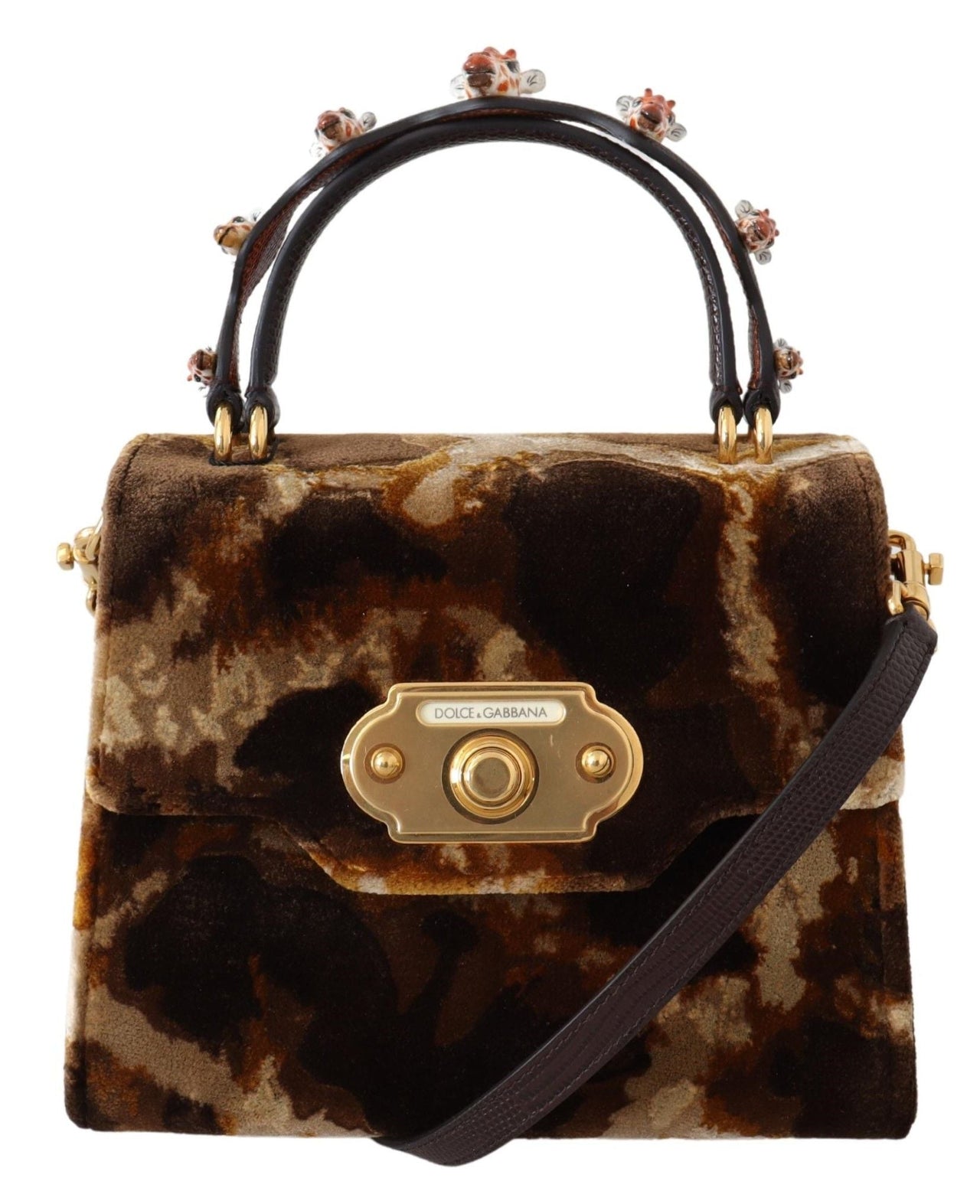 Dolce & Gabbana Elegant Giraffe Pattern Welcome Bag with Gold Accents - Luxour