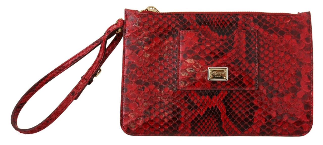 Luxour, Dolce & Gabbana Elegant Red Leather Ayers Snake Clutch, 