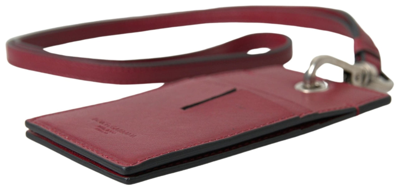 Dolce & Gabbana Elegant Red Leather Cardholder with Lanyard - Luxour