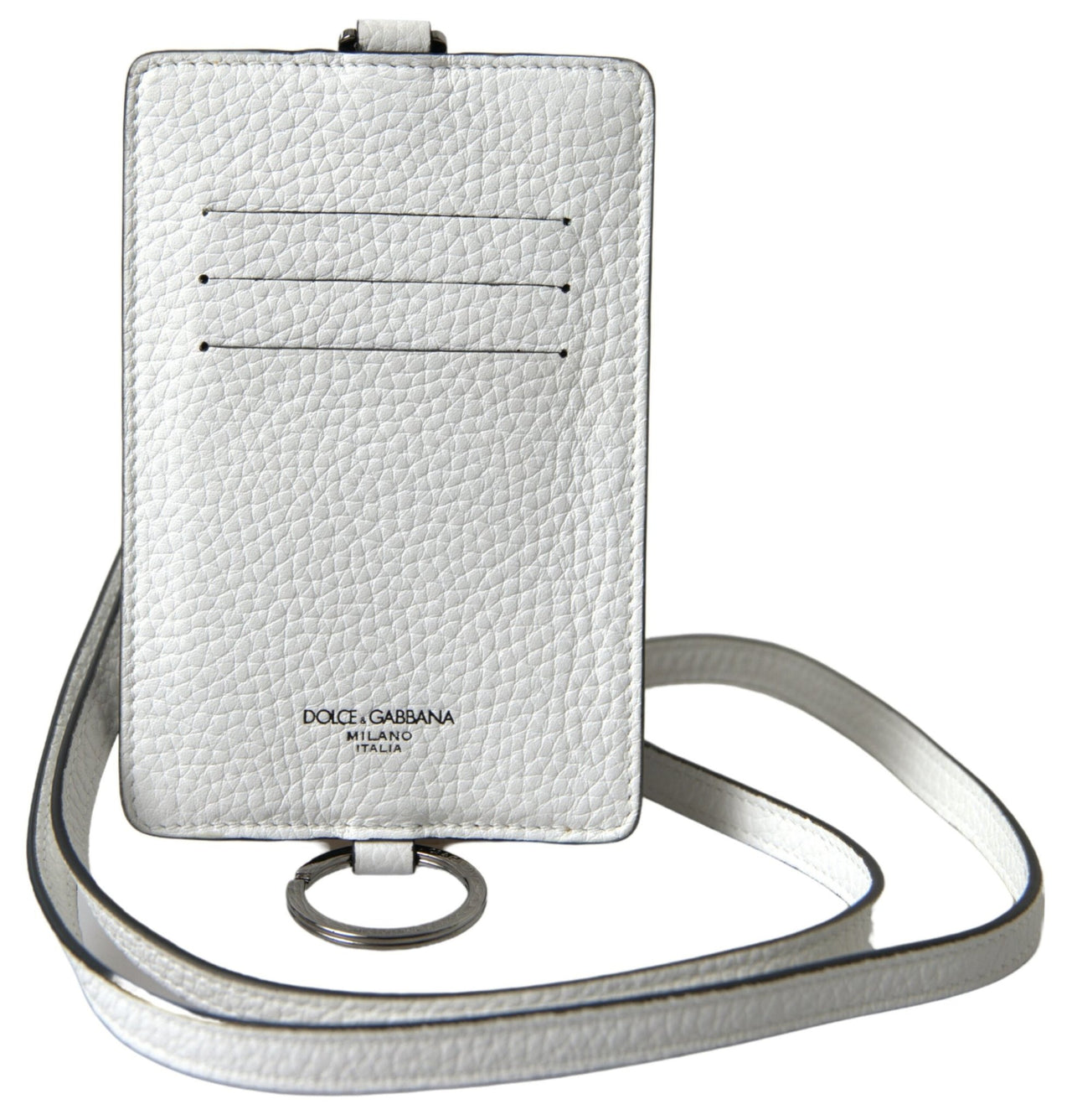 Dolce & Gabbana Elegant White Leather Cardholder Lanyard - Luxour