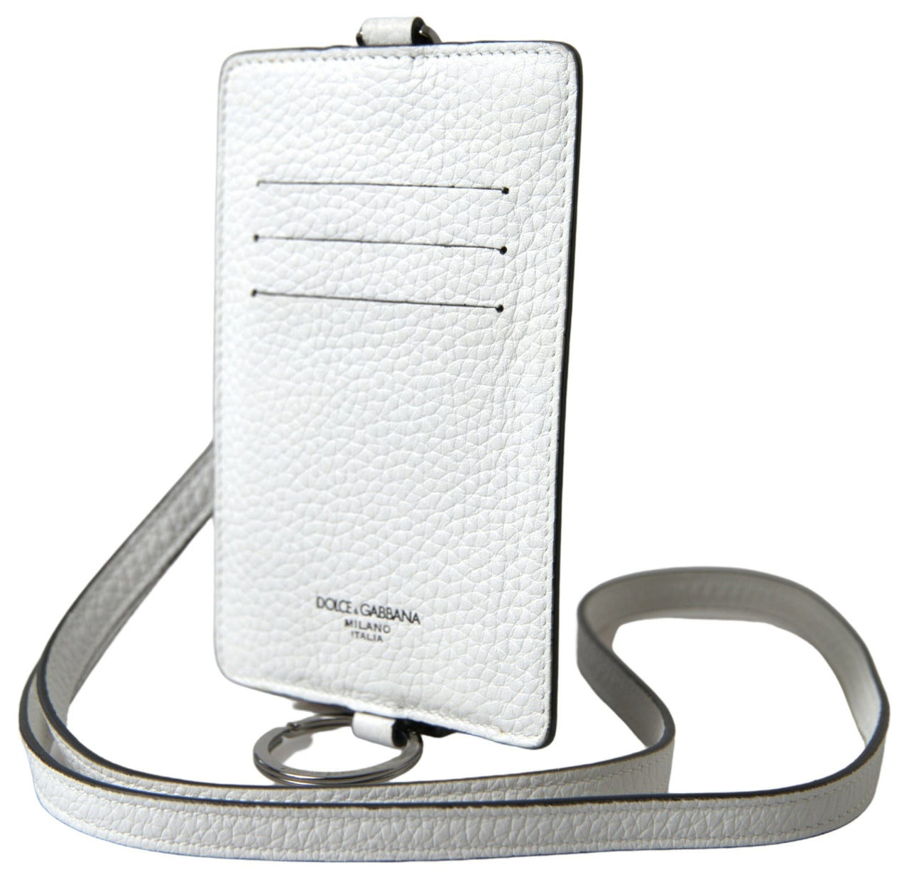 Dolce & Gabbana Elegant White Leather Cardholder Lanyard - Luxour