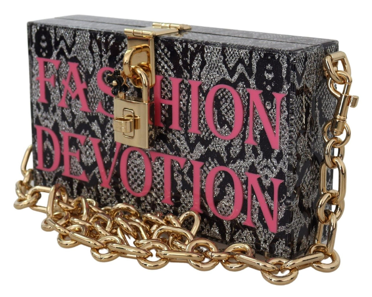 Luxour, Dolce & Gabbana Gray Resin Dolce Box Clutch with Gold Details, 