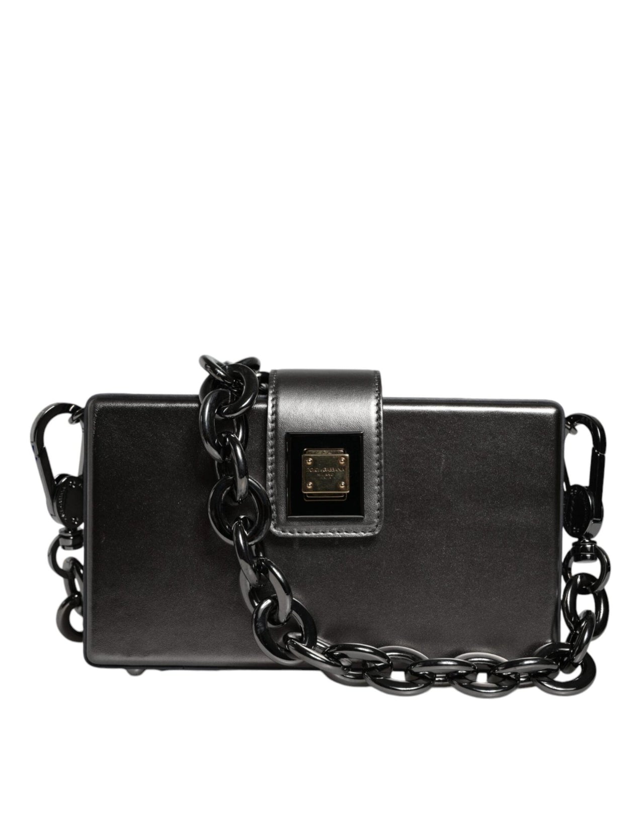 Dolce & Gabbana Metallic Gray DG BOX Leather Shoulder Chain Strap Bag - Luxour