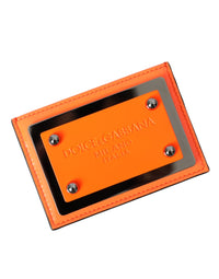 Thumbnail for Dolce & Gabbana Orange Black Leather Logo Plaque Card Holder Wallet - Luxour