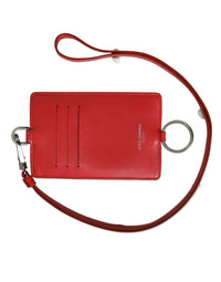 Thumbnail for Dolce & Gabbana Red Calfskin Leather Lanyard Logo Card Holder Wallet - Luxour