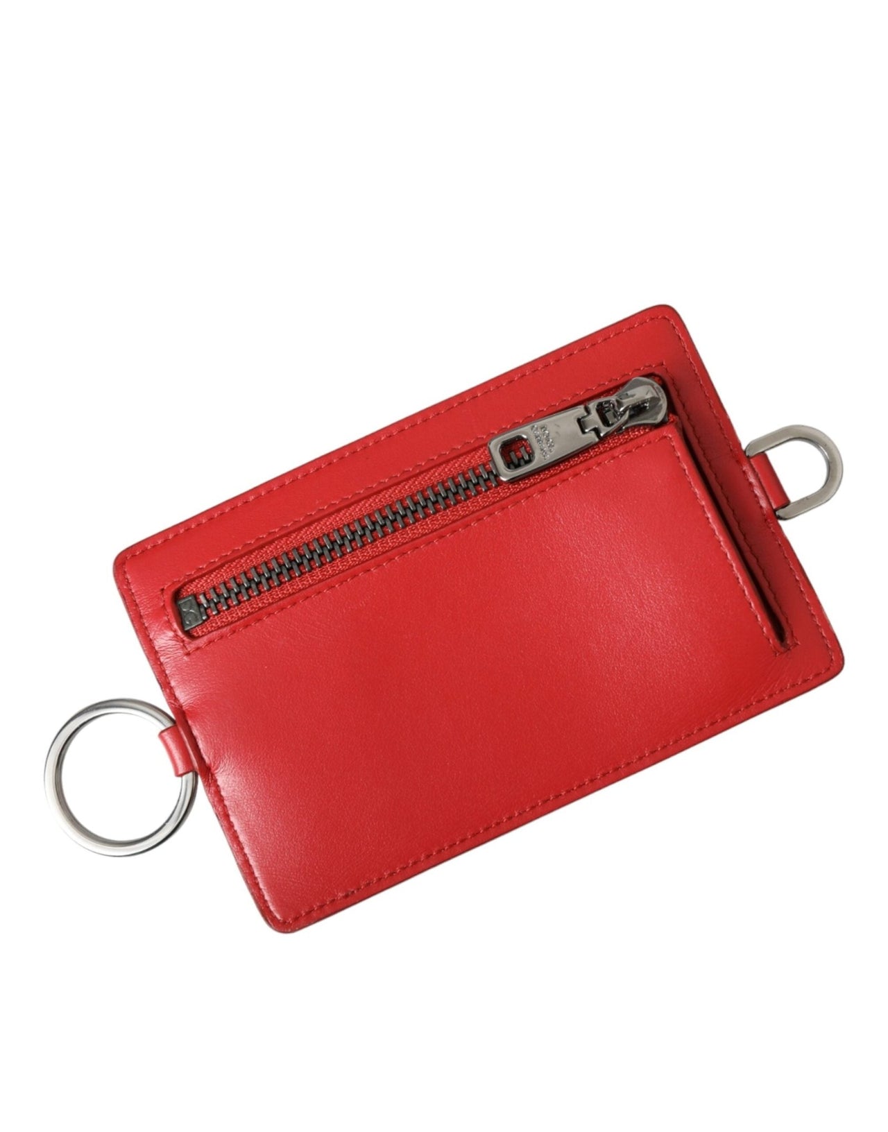 Dolce & Gabbana Red Calfskin Leather Lanyard Logo Card Holder Wallet - Luxour