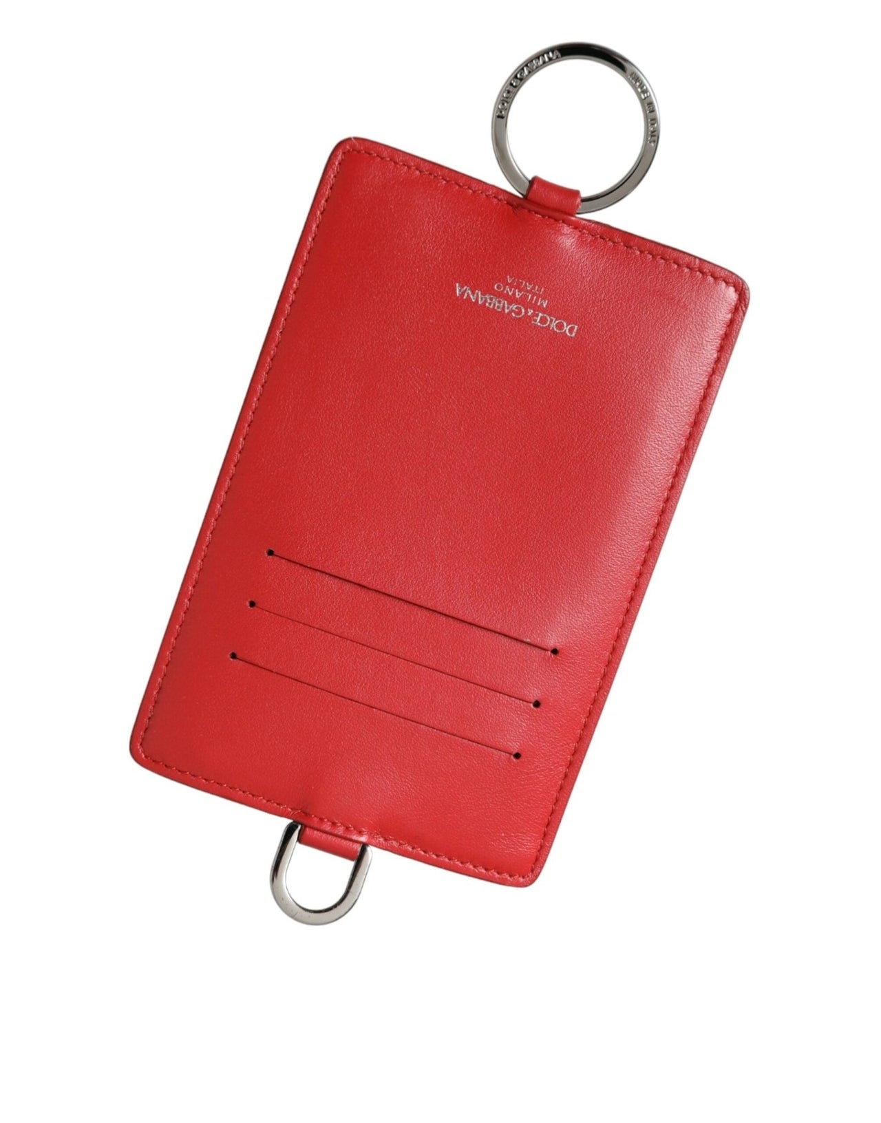 Dolce & Gabbana Red Calfskin Leather Lanyard Logo Card Holder Wallet - Luxour