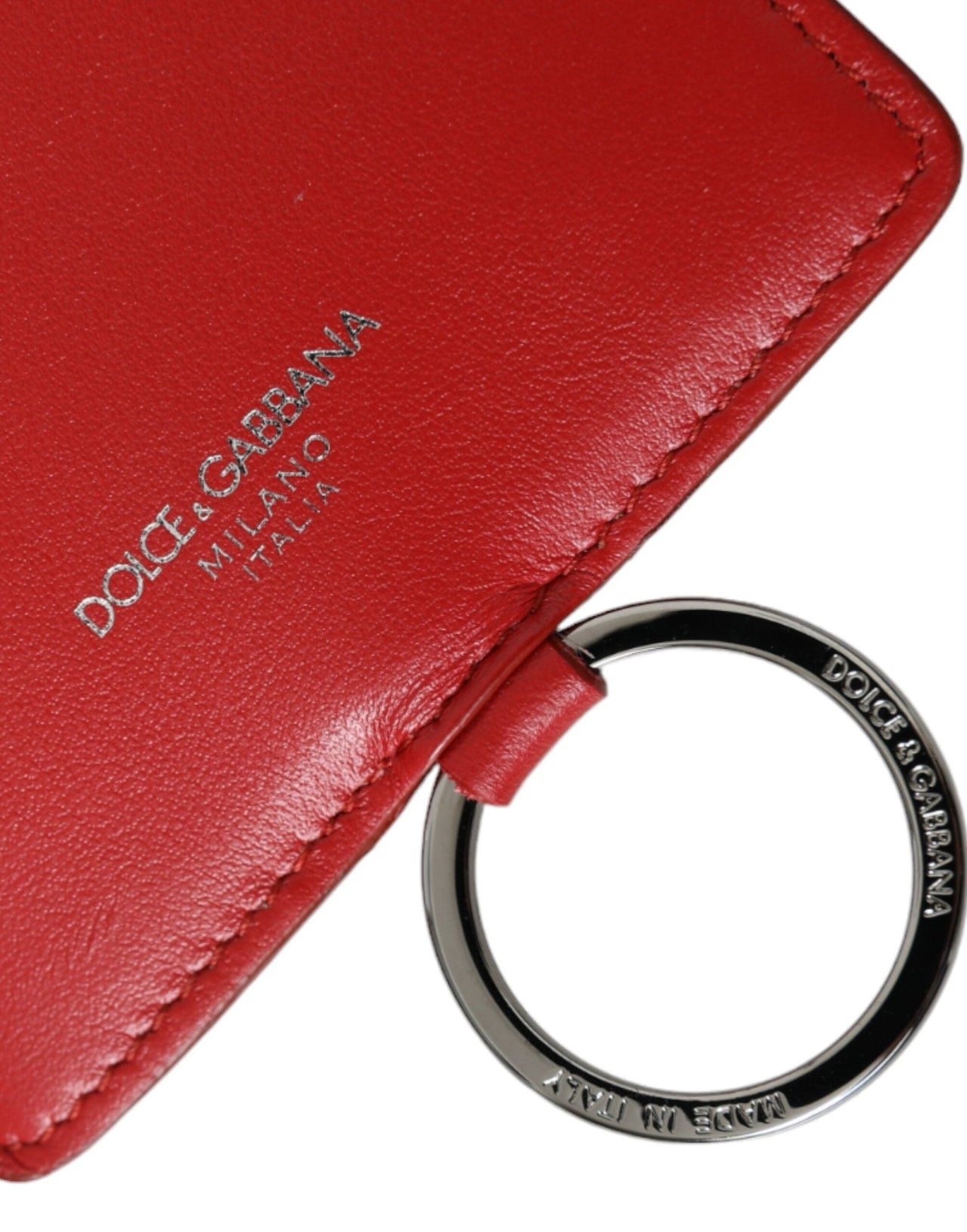 Dolce & Gabbana Red Calfskin Leather Lanyard Logo Card Holder Wallet - Luxour