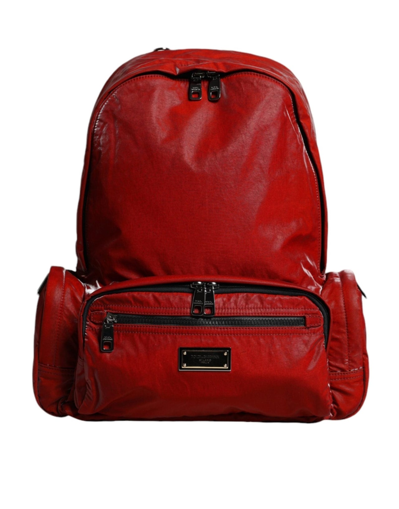 Dolce & Gabbana Red Patent Leather Logo Plaque Backpack Bag - Luxour