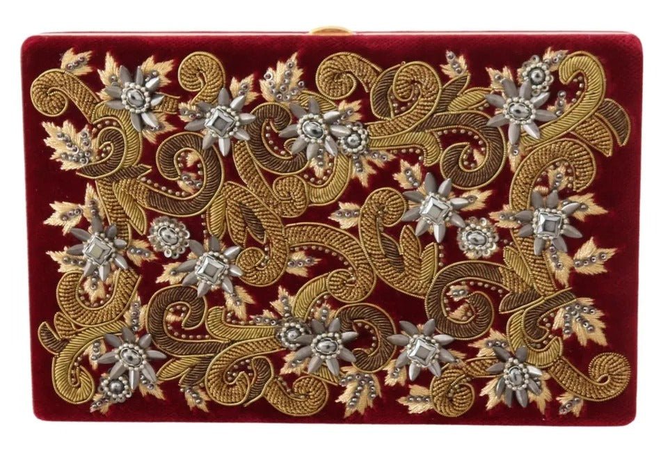 Dolce & Gabbana Red Velvet Gold Frame Clutch Evening Party Purse Bag - Luxour