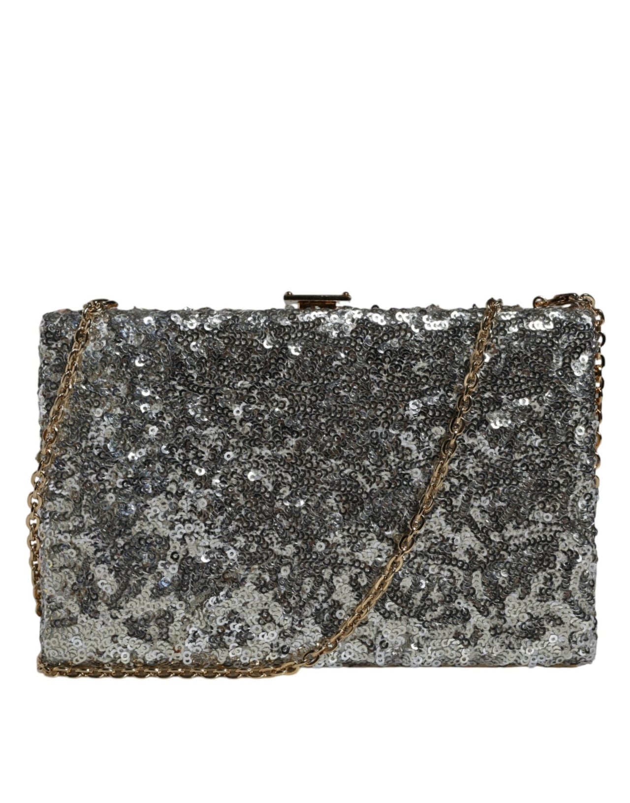 Dolce & Gabbana Silver Sequined Clutch Evening Crossbody Bag - Luxour