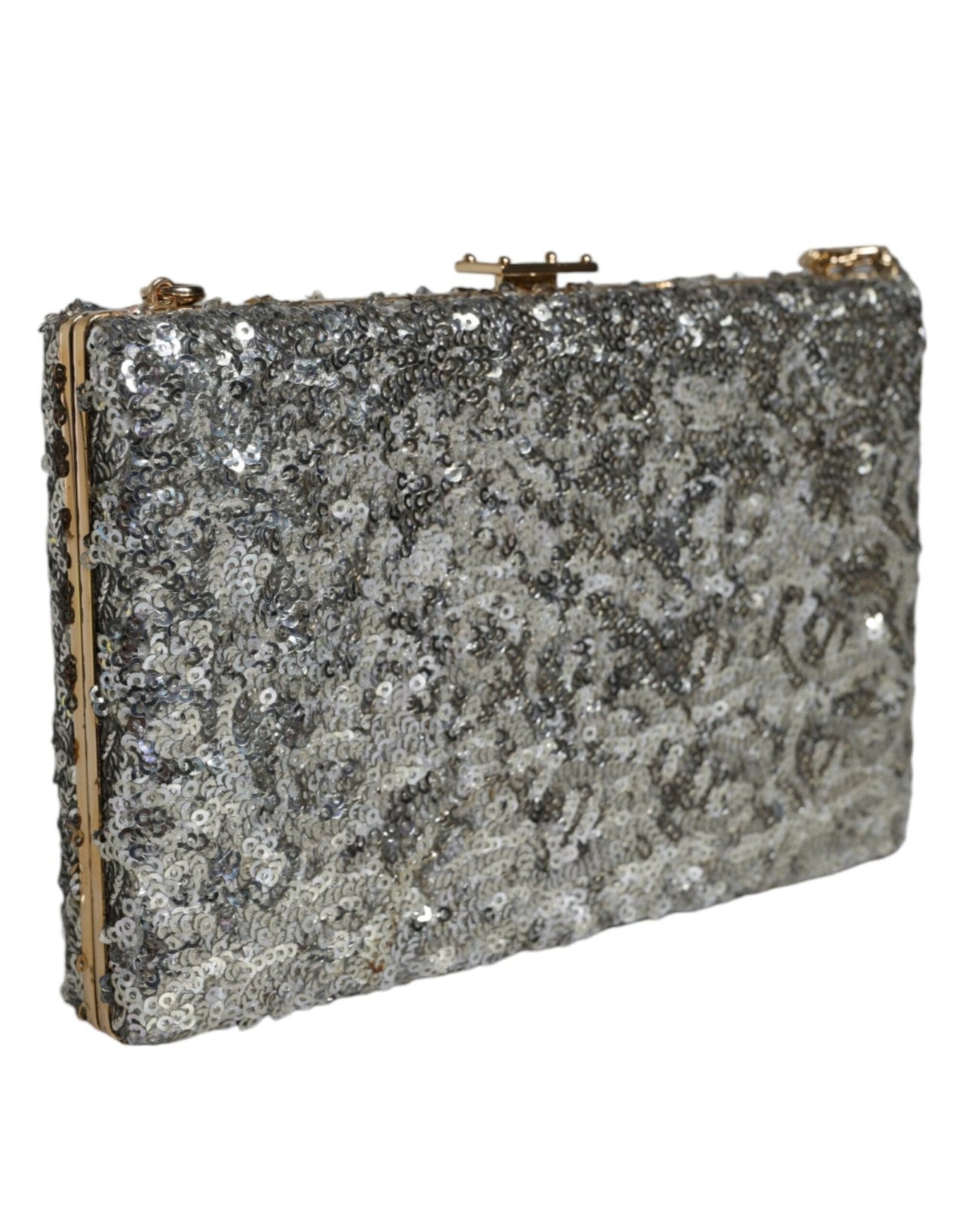 Dolce & Gabbana Silver Sequined Clutch Evening Crossbody Bag - Luxour