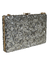 Thumbnail for Dolce & Gabbana Silver Sequined Clutch Evening Crossbody Bag - Luxour