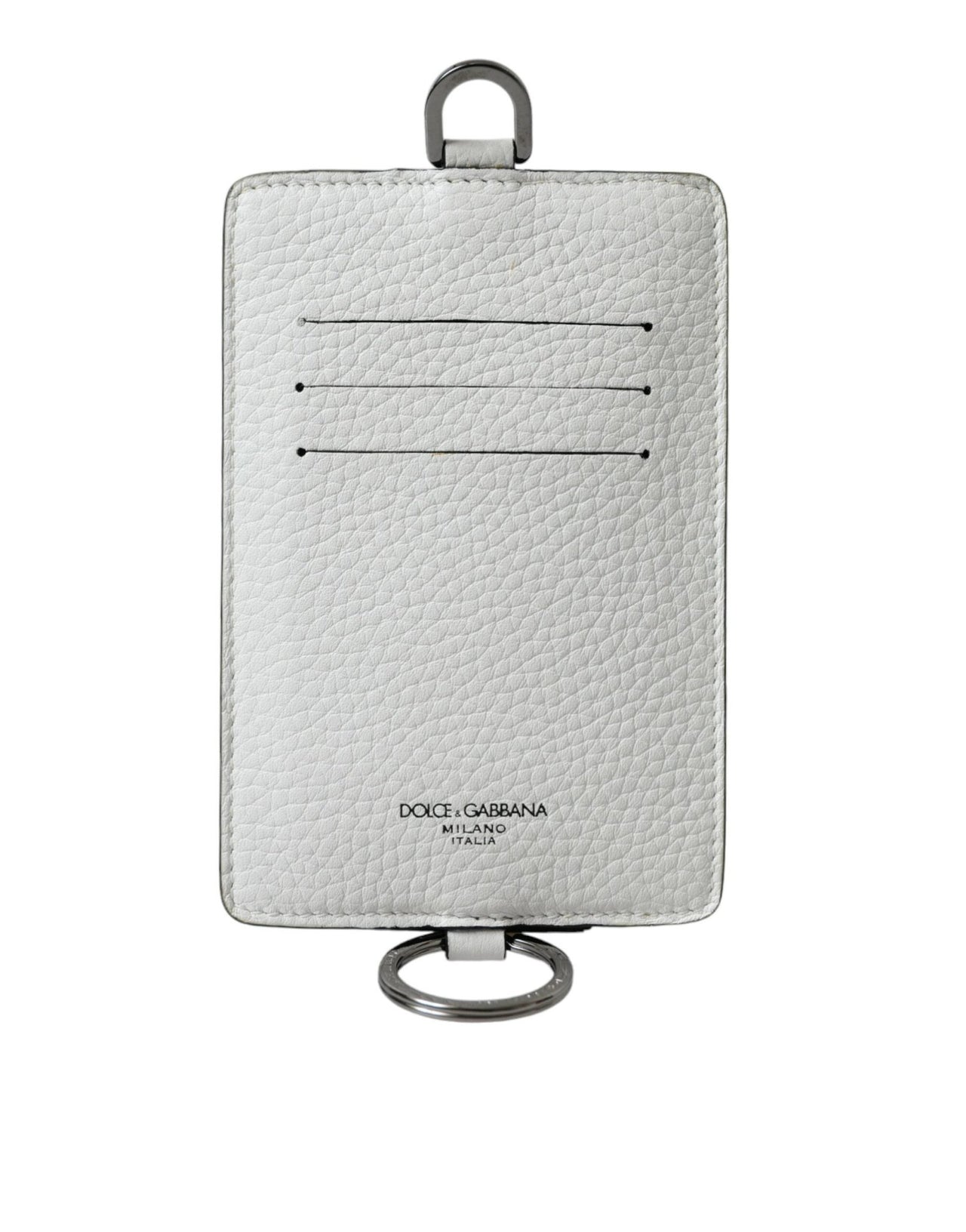 Luxour, Dolce & Gabbana White Calf Leather Lanyard Logo Card Holder Wallet, 