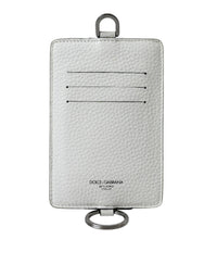 Thumbnail for Luxour, Dolce & Gabbana White Calf Leather Lanyard Logo Card Holder Wallet, 