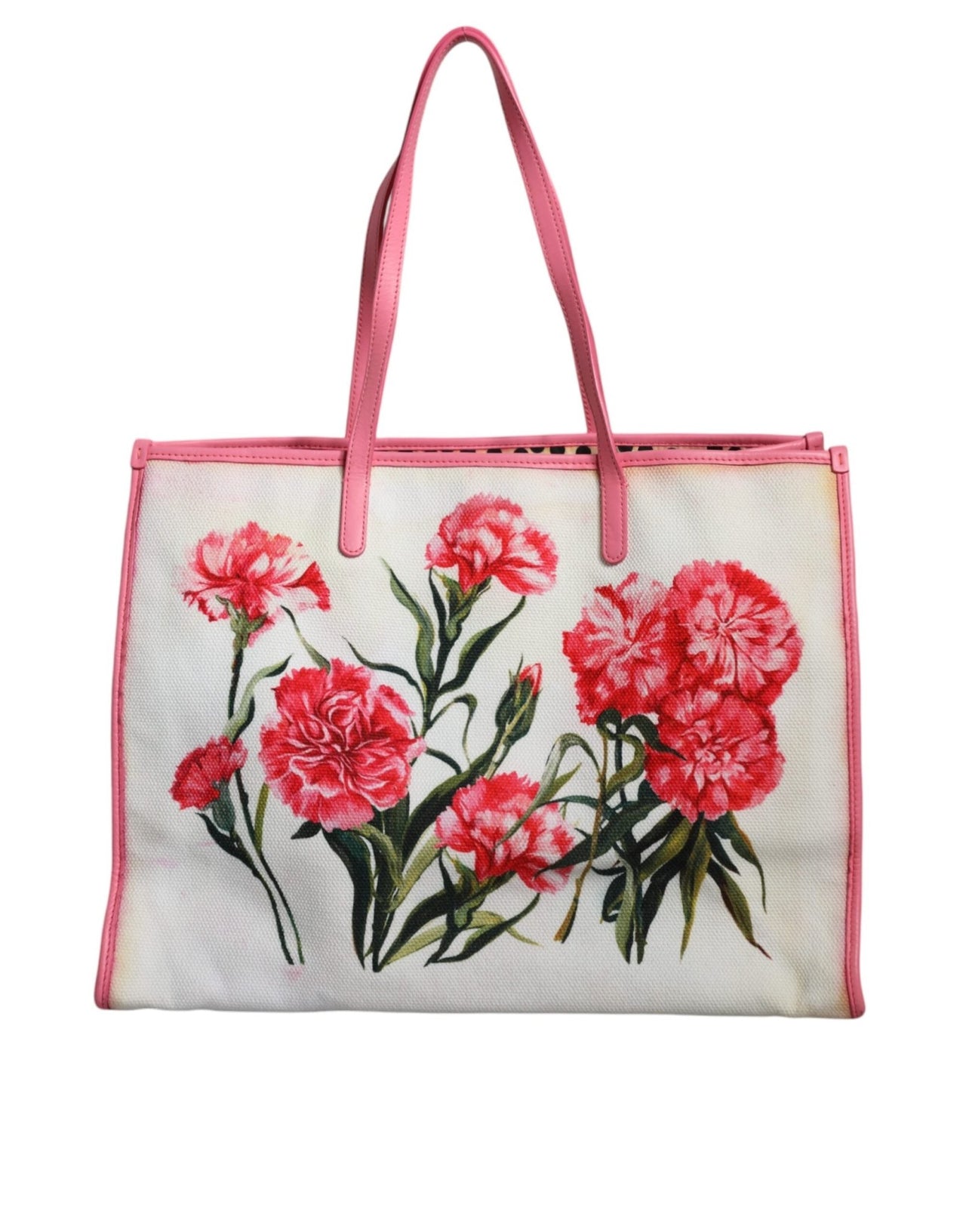 Luxour, Dolce & Gabbana White Canvas Rose Embroidery Women Shopping Tote Bag, 