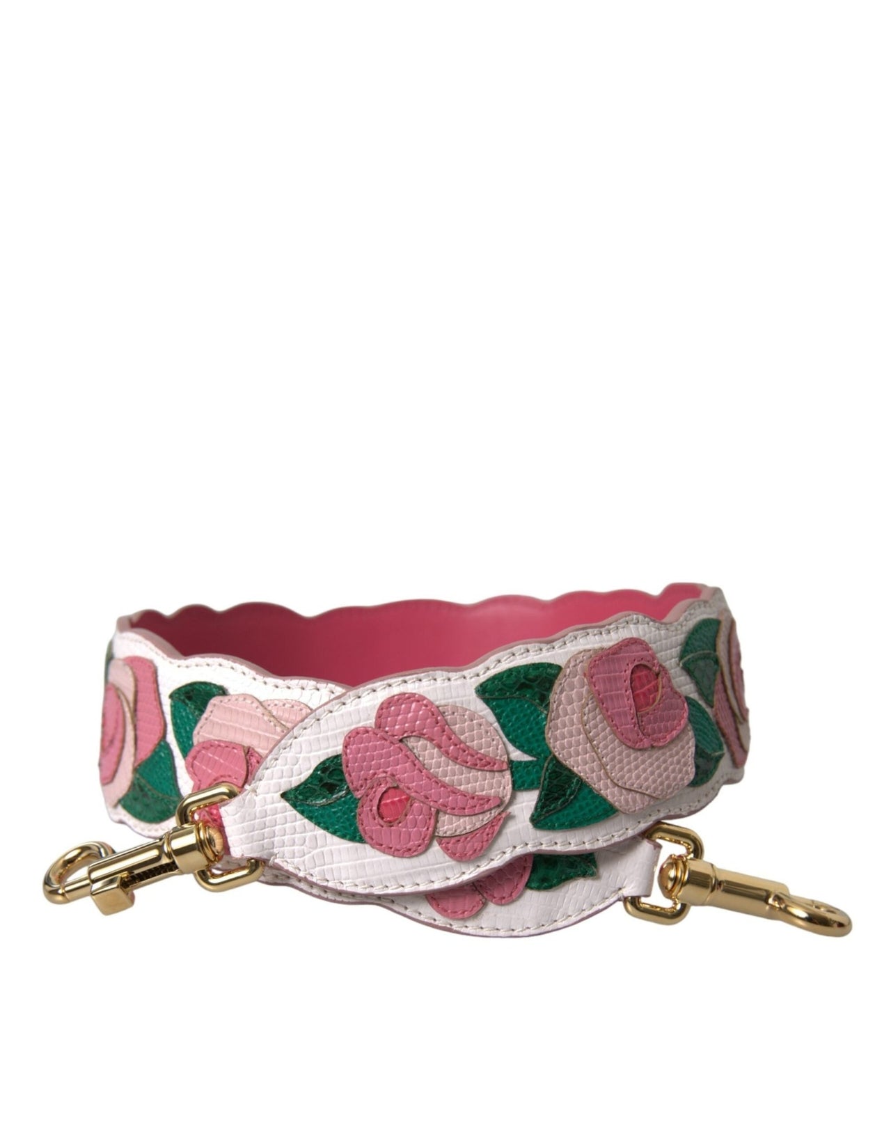 Dolce & Gabbana White Floral Leather Accessory Shoulder Strap - Luxour