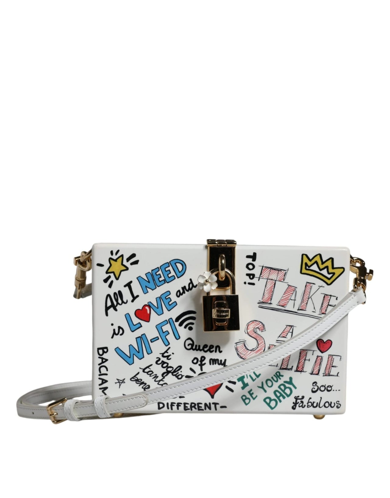 Dolce & Gabbana White Graffiti Print Clutch Crossbody Bag - Luxour