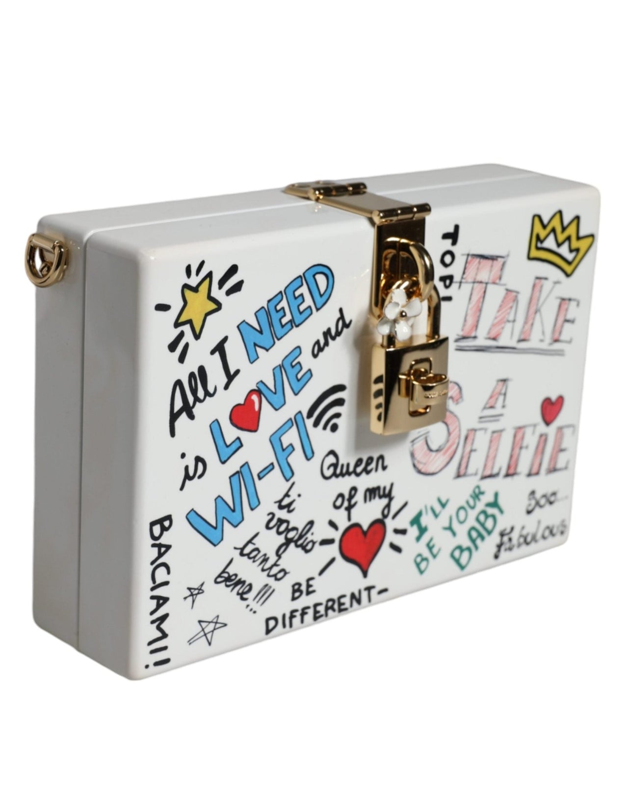 Dolce & Gabbana White Graffiti Print Clutch Crossbody Bag - Luxour