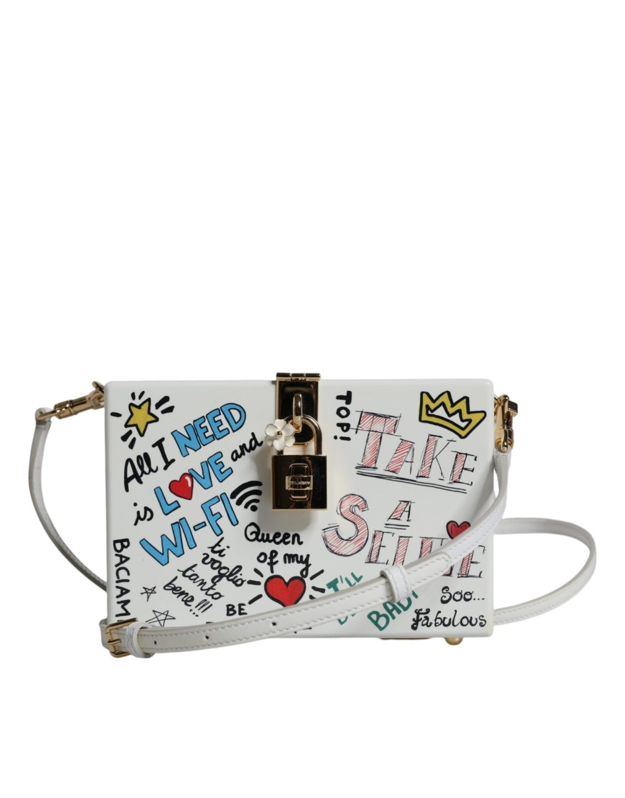 Dolce & Gabbana White Graffiti Print Clutch Crossbody Bag - Luxour