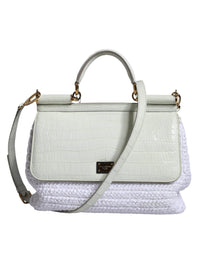 Thumbnail for Dolce & Gabbana White Rafia Leather SICILY Crossbody Bag - Luxour