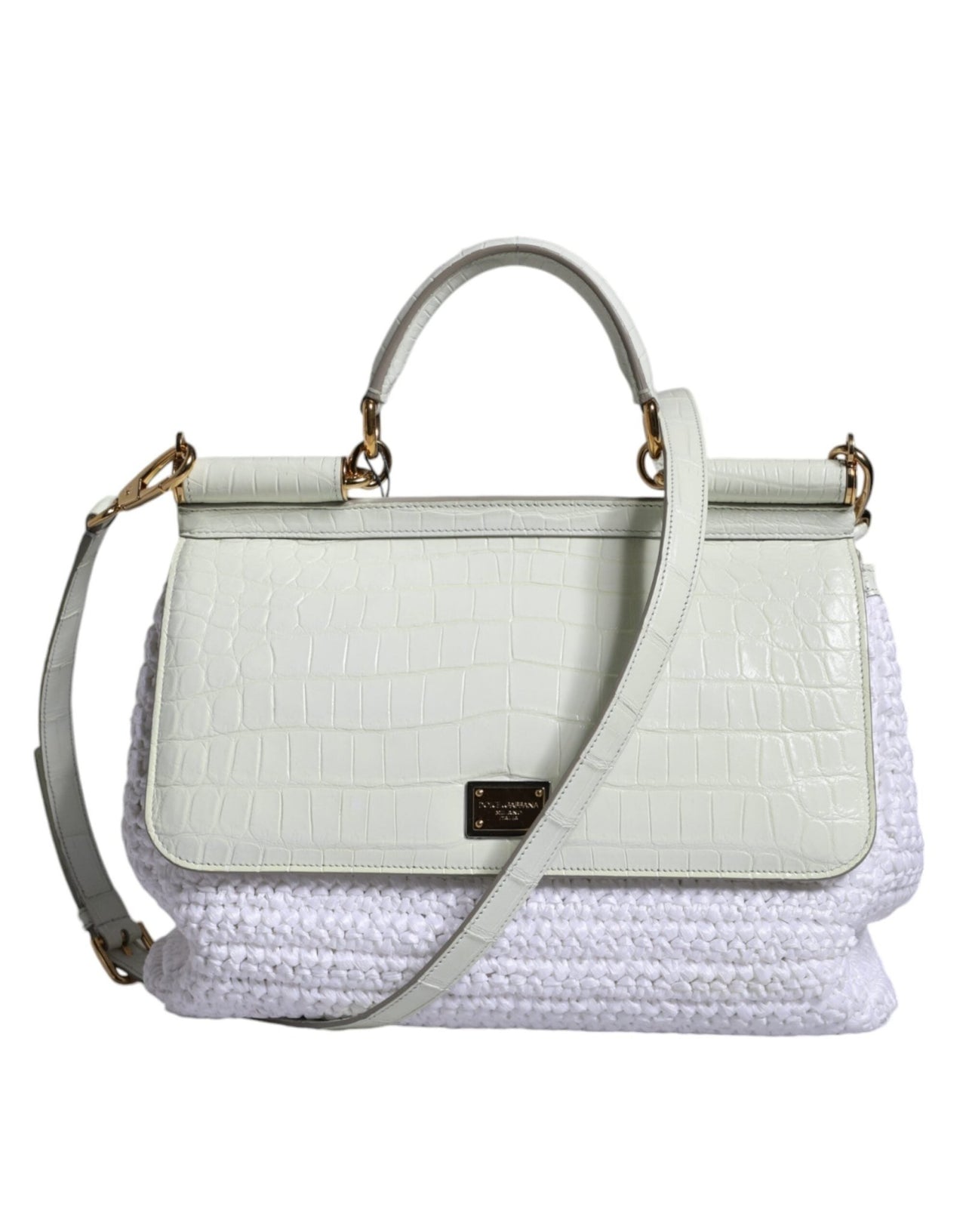 Dolce & Gabbana White Rafia Leather SICILY Crossbody Bag - Luxour