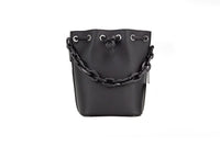 Thumbnail for MCM Mini Black Purple Smooth Leather Chain Shoulder Drawstring Bucket Handbag - Luxour