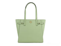 Thumbnail for Michael Kors Carmen Large Light Sage Saffiano Leather North South Tote Handbag - Luxour