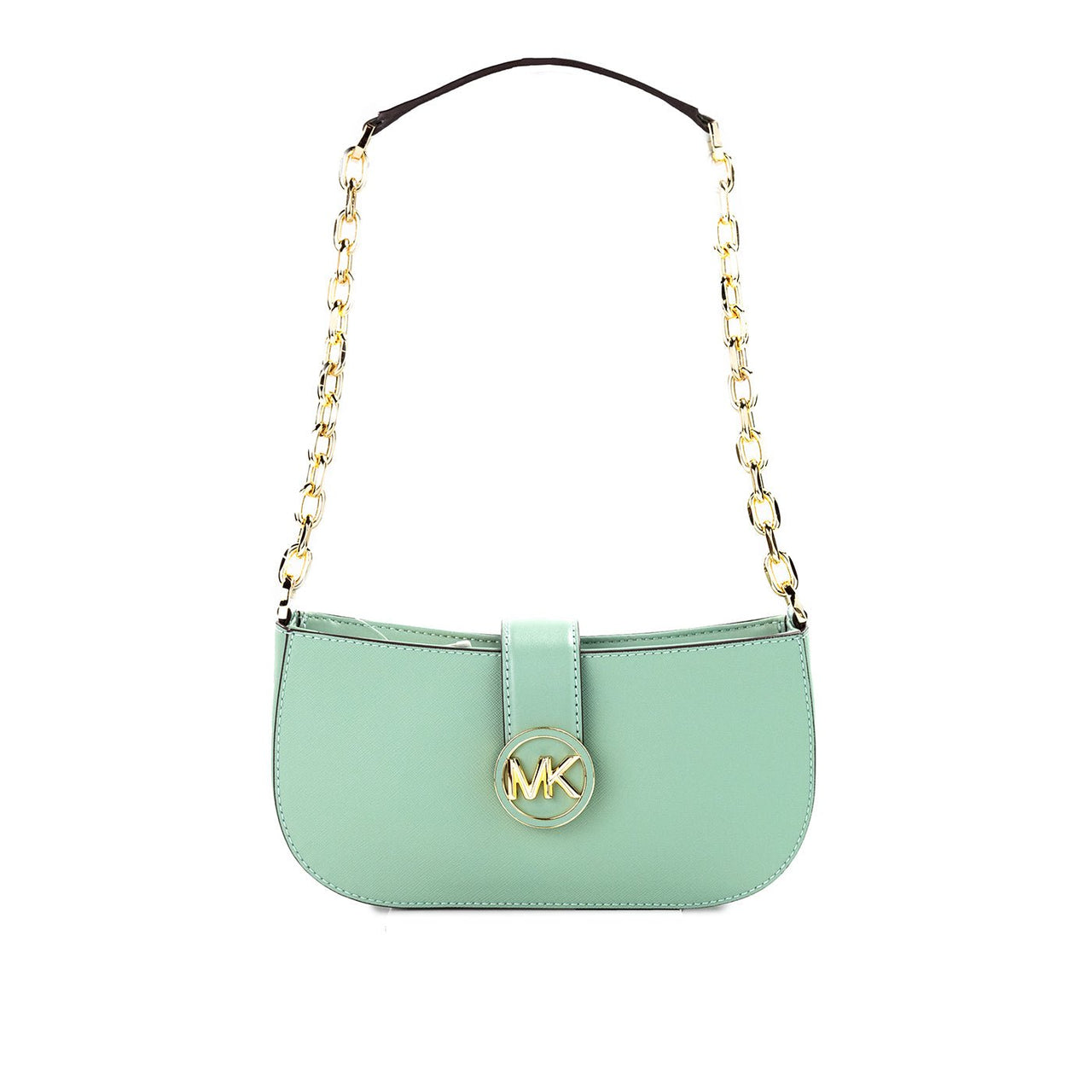 Michael Kors Carmen Small Sea Green Leather Pouchette Shoulder Crossbody Purse - Luxour