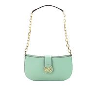 Thumbnail for Michael Kors Carmen Small Sea Green Leather Pouchette Shoulder Crossbody Purse - Luxour