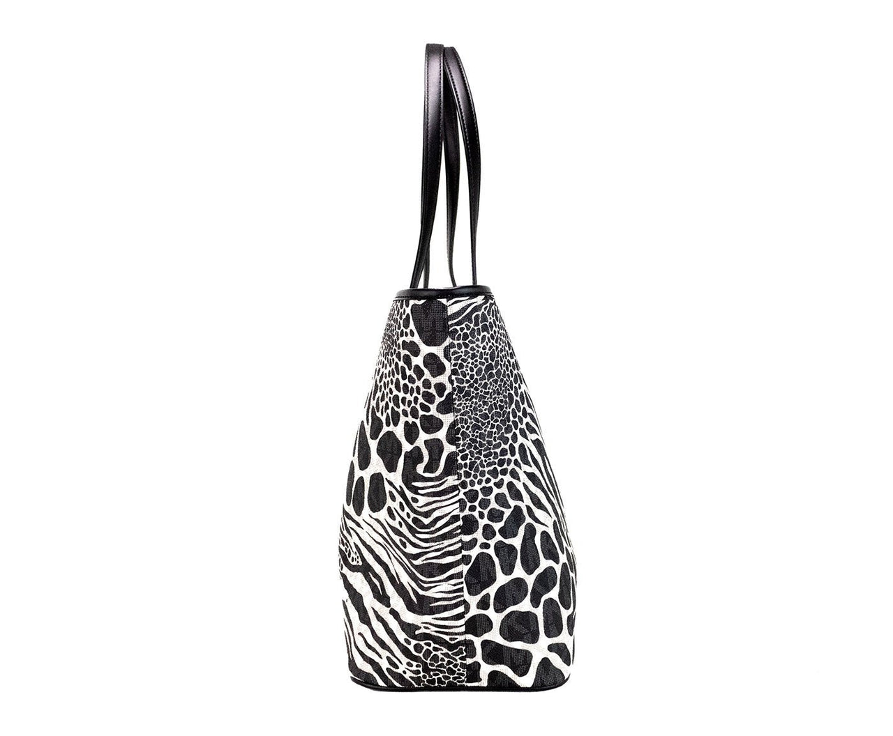 Michael Kors Carter Large Black Animal Print PVC Open Tote Shoulder Purse Bag - Luxour